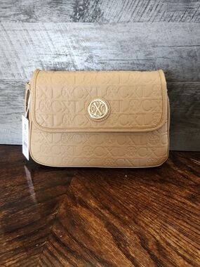 CXL Christian Lacroix Embossed Logo Crossbody Clutch Nude Tan NWT